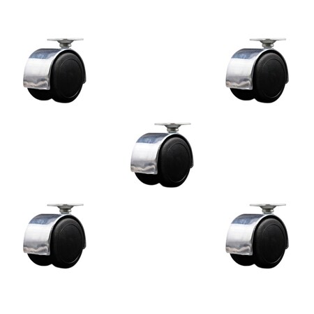 Service Caster 2'' Floor Safe Chrome Hooded Twin Wheel Caster Top Plate, 5PK SCC-TP02S50D-NYU-BC-5